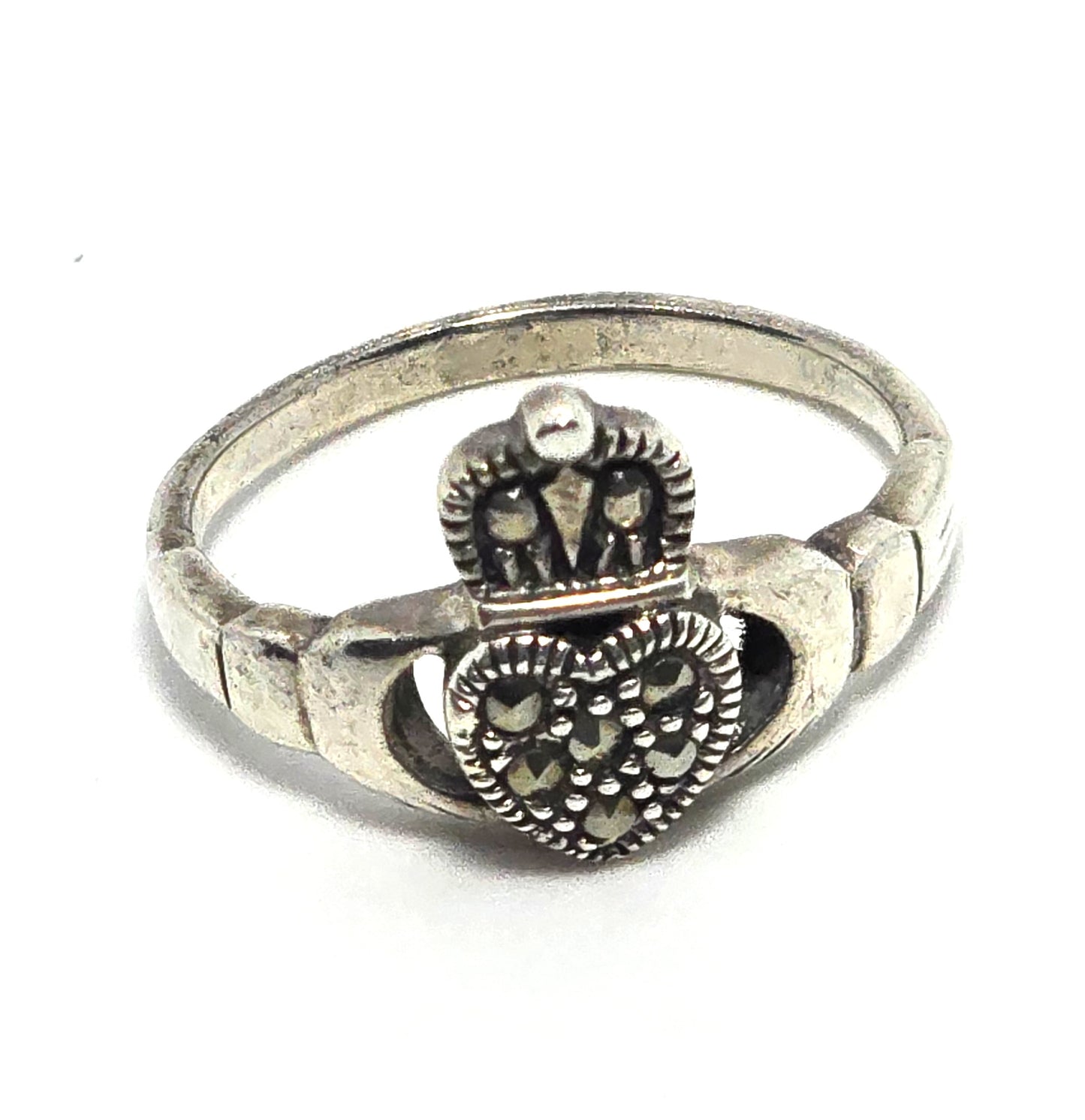 Claddagh Irish Druid sterling silver marcasite Celtic ring band size 7