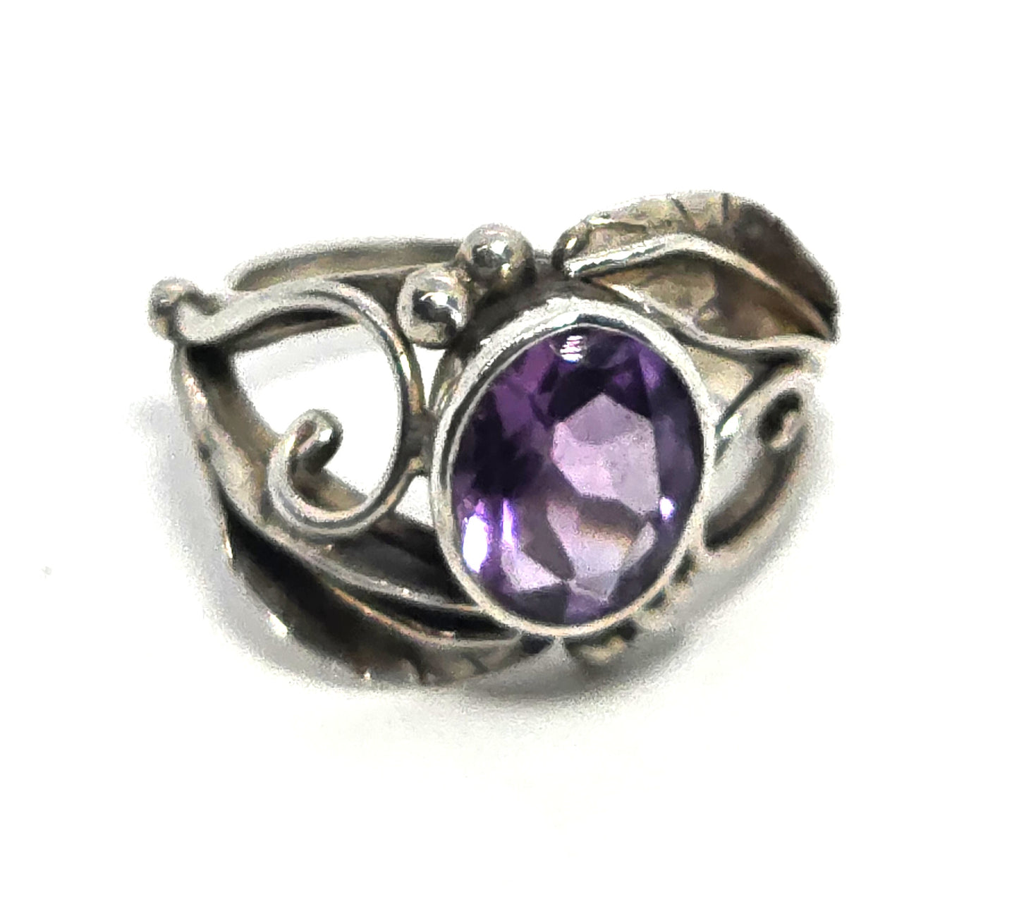 Amethyst gemstone artisan Cala lily flower sterling silver open work ring size 6.5