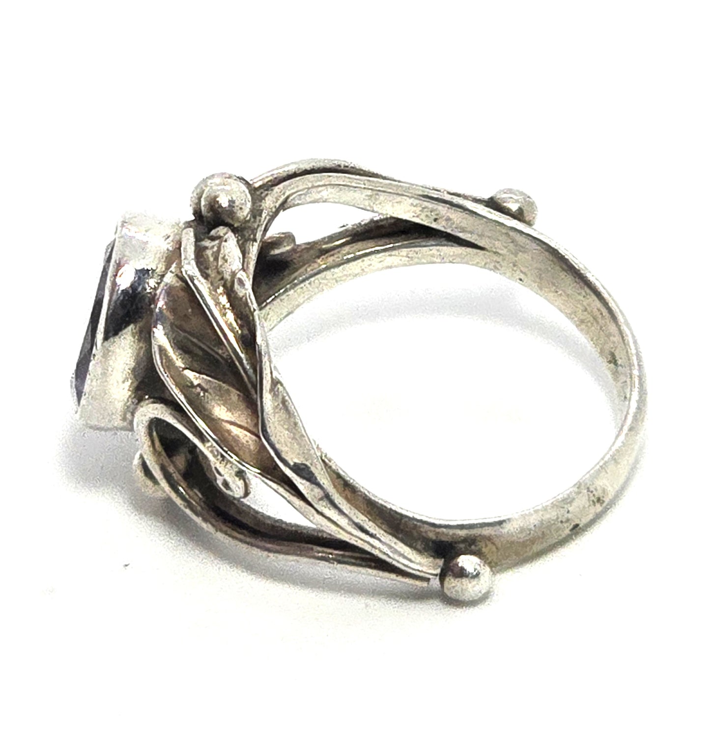 Amethyst gemstone artisan Cala lily flower sterling silver open work ring size 6.5