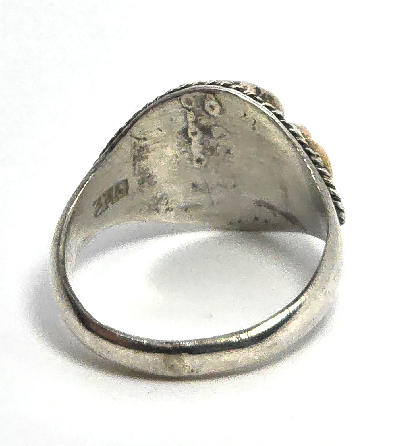 Garnet Rose Gold accented Bali Balinese sterling silver vintage ring size 8