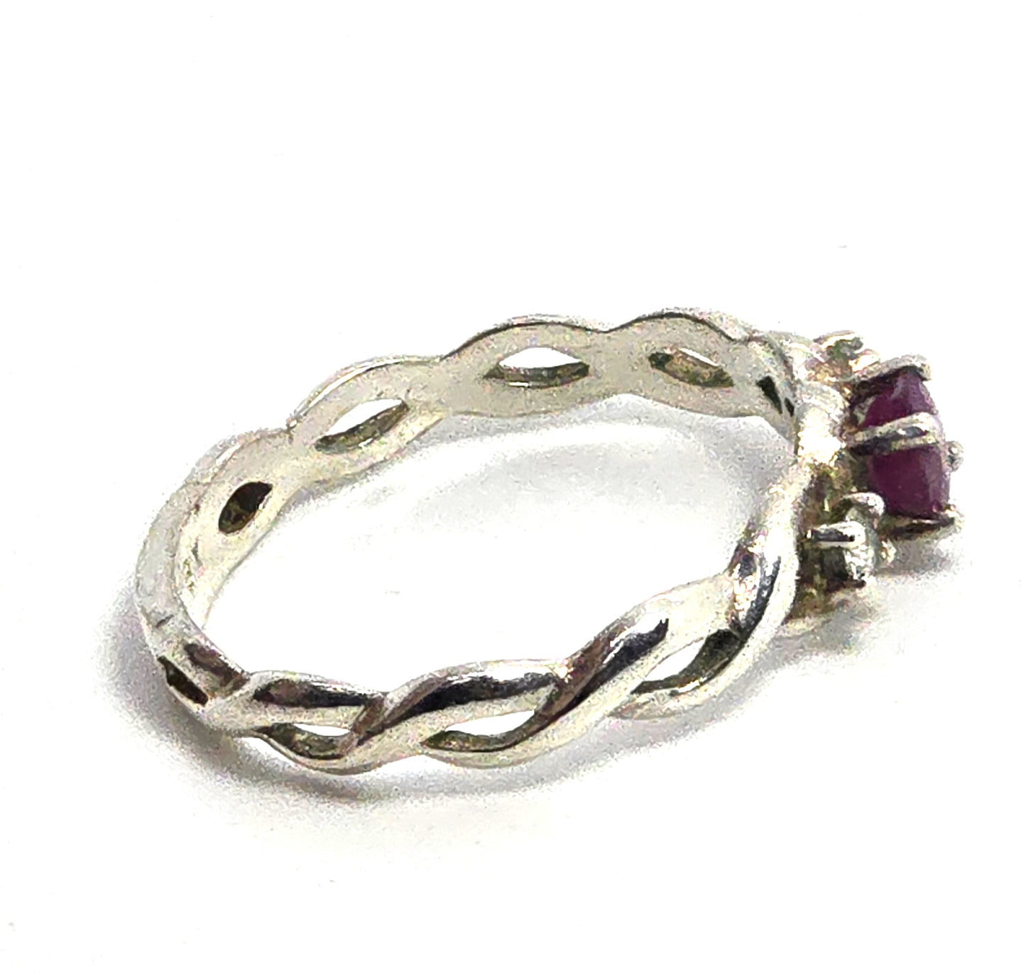 Ruby cubic zirconia three stone vintage sterling silver past present future ring size 9