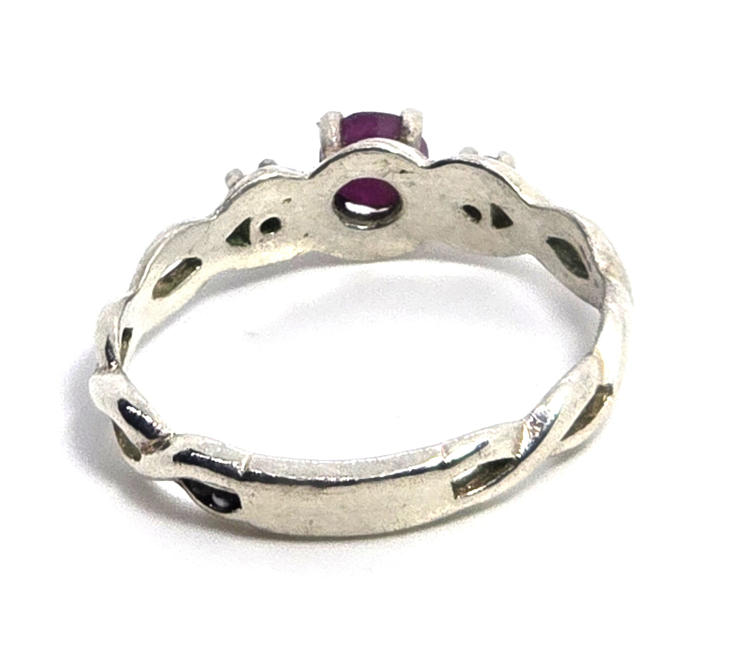 Ruby cubic zirconia three stone vintage sterling silver past present future ring size 9