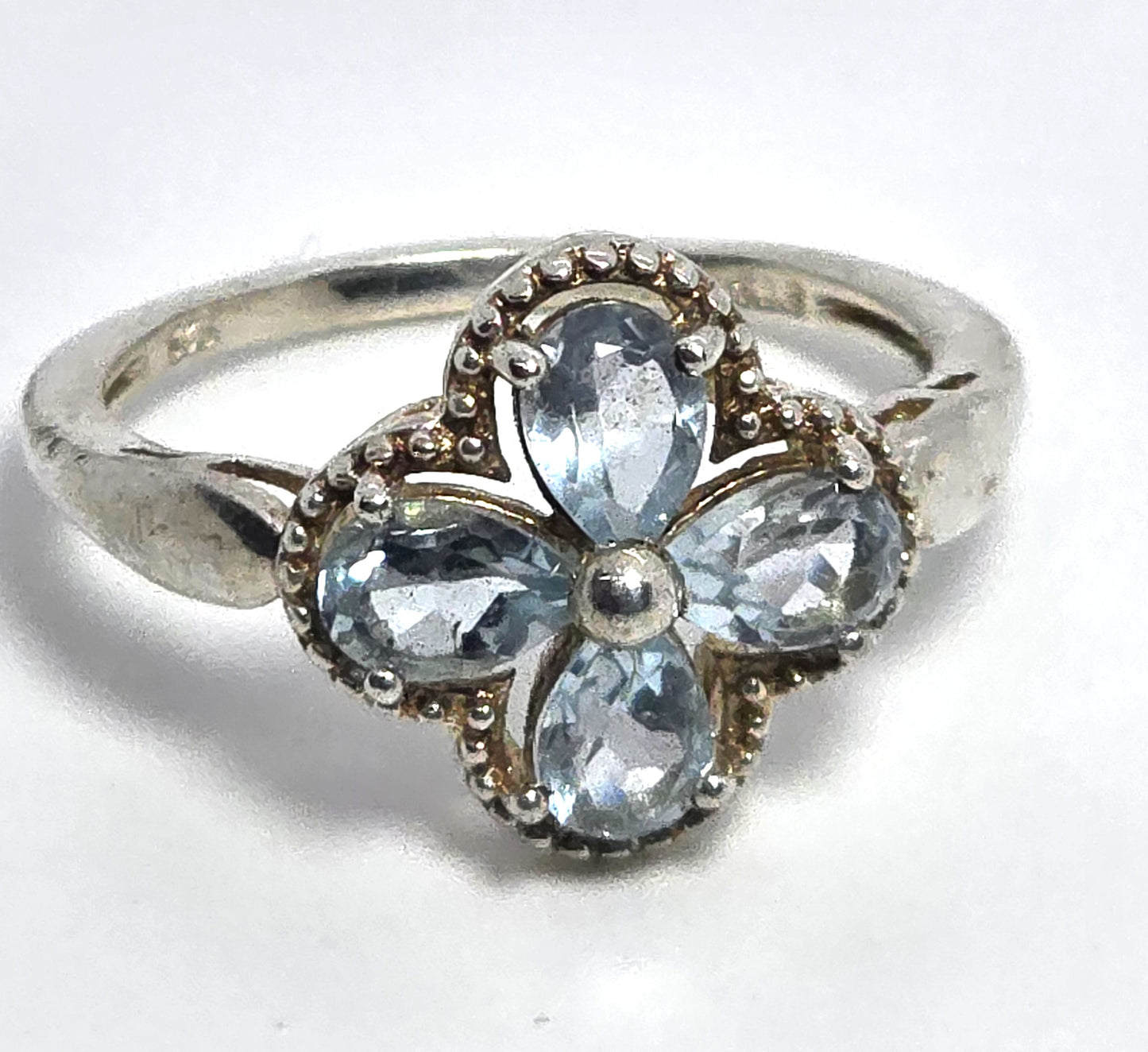 STS Chuck Clemency Blue topaz gemstone flower Arpels sterling silver ring size 9