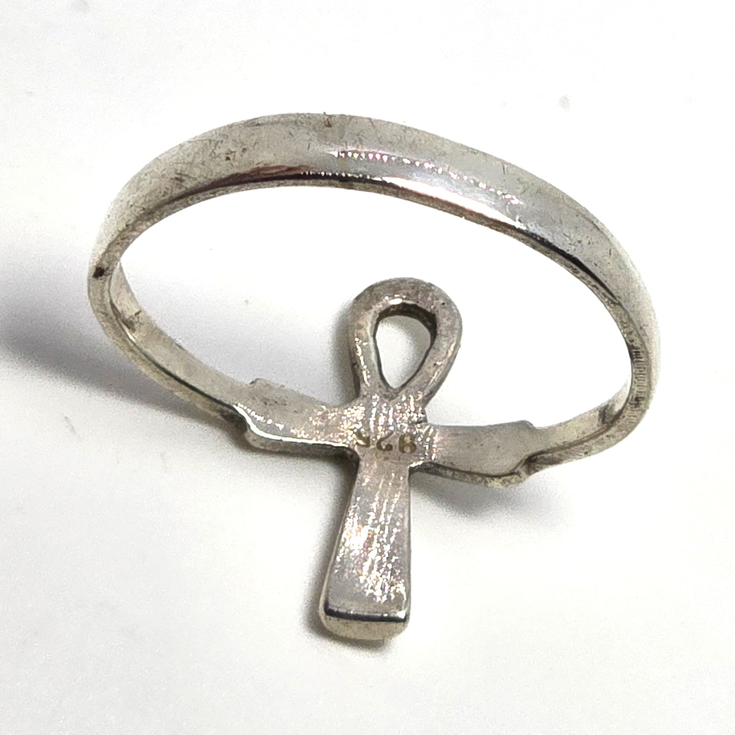 Ankh Key of Life Egyptian Revival vintage solid sterling silver ring size 7