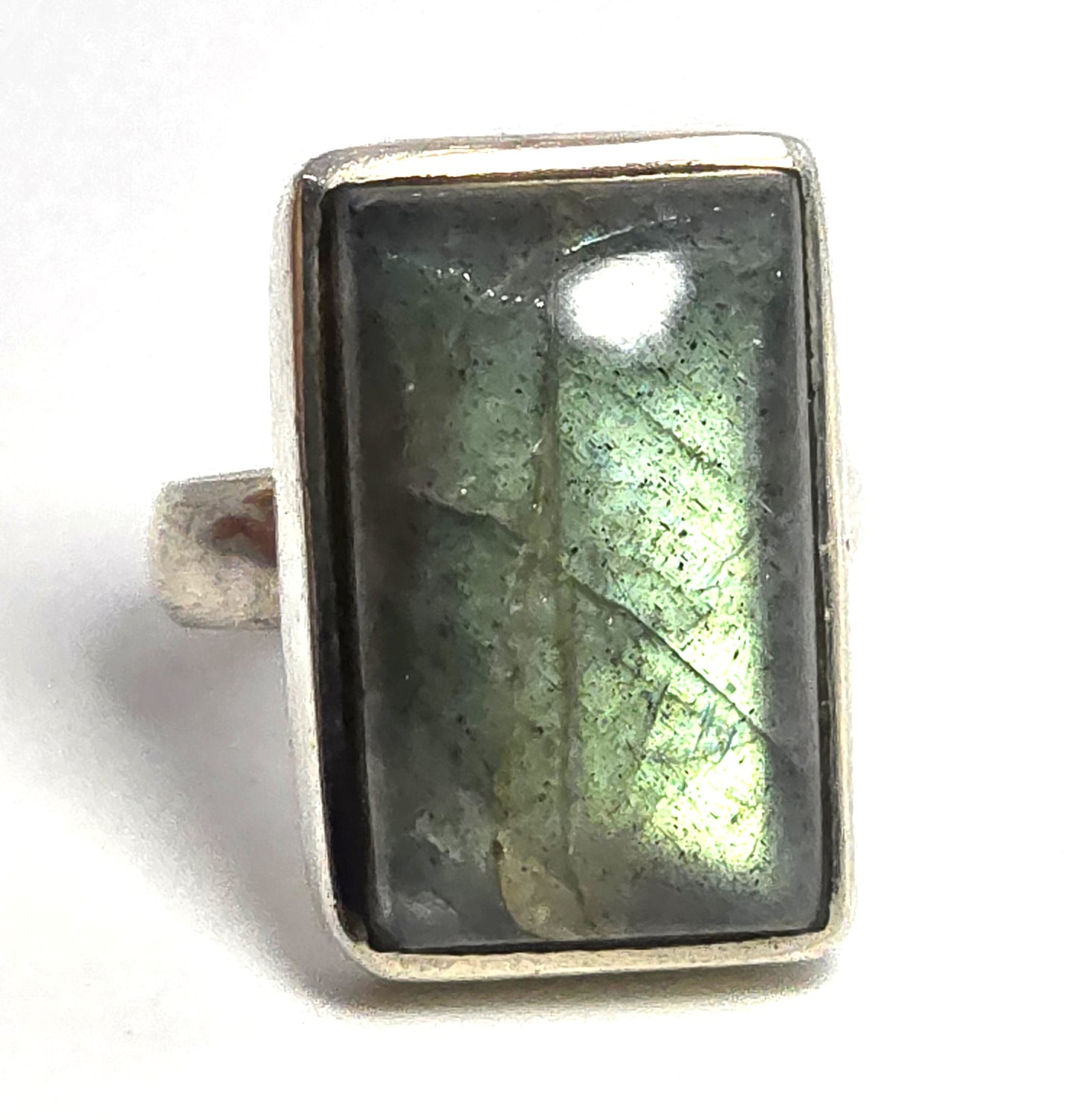 Rainbow Flashy Labradorite large gemstone sterling silver statement ring size 7