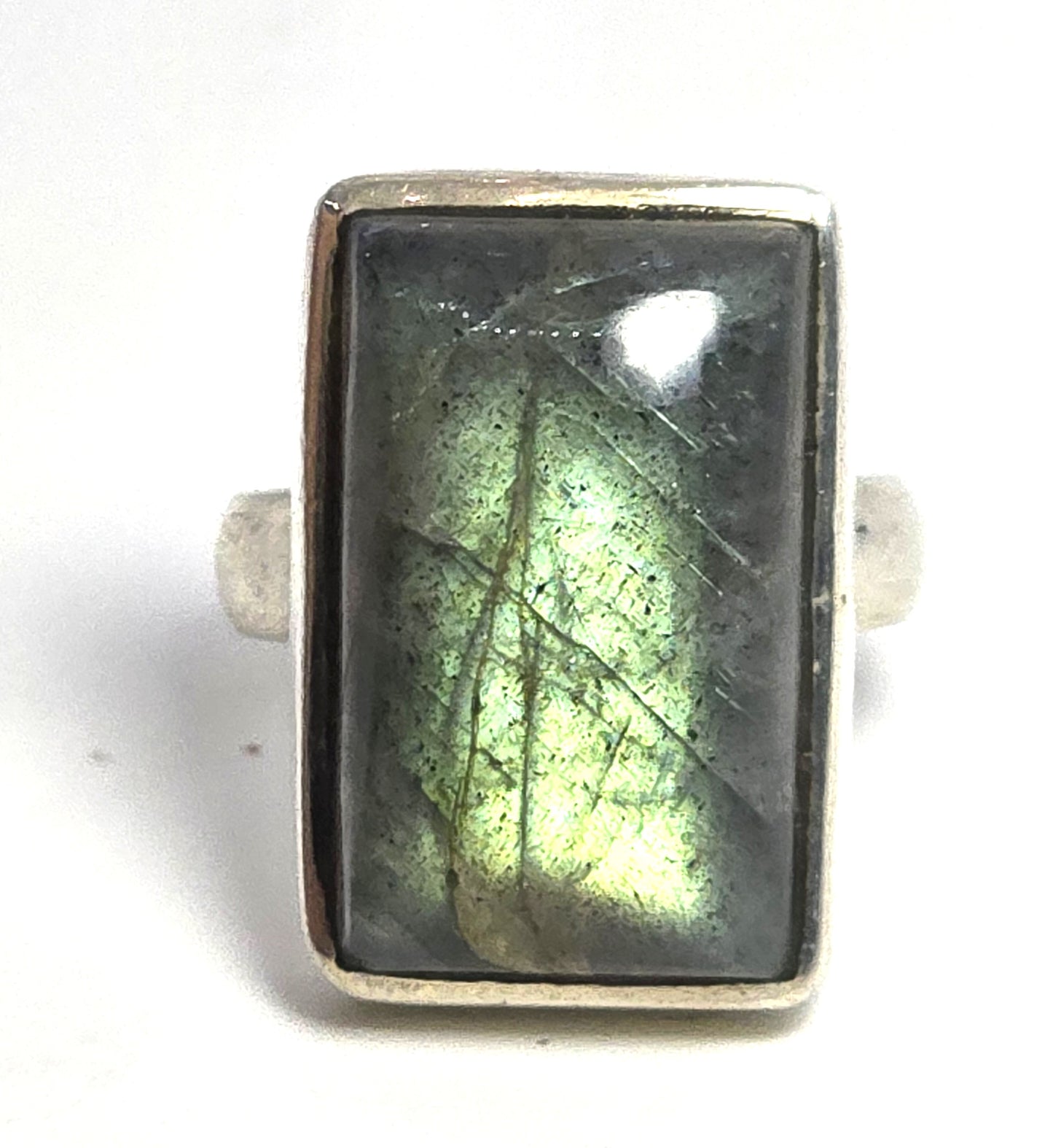 Rainbow Flashy Labradorite large gemstone sterling silver statement ring size 7