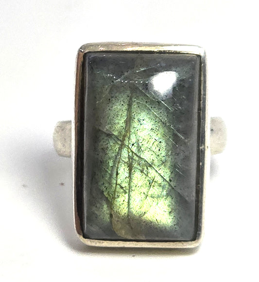 Rainbow Flashy Labradorite large gemstone sterling silver statement ring size 7