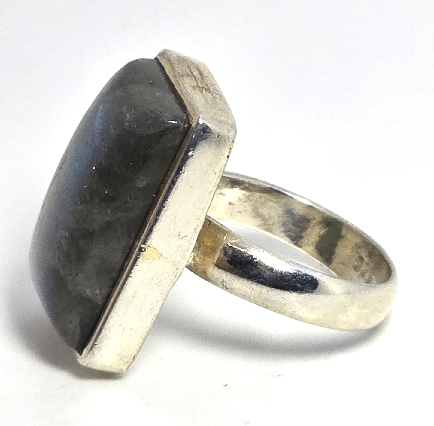 Rainbow Flashy Labradorite large gemstone sterling silver statement ring size 7