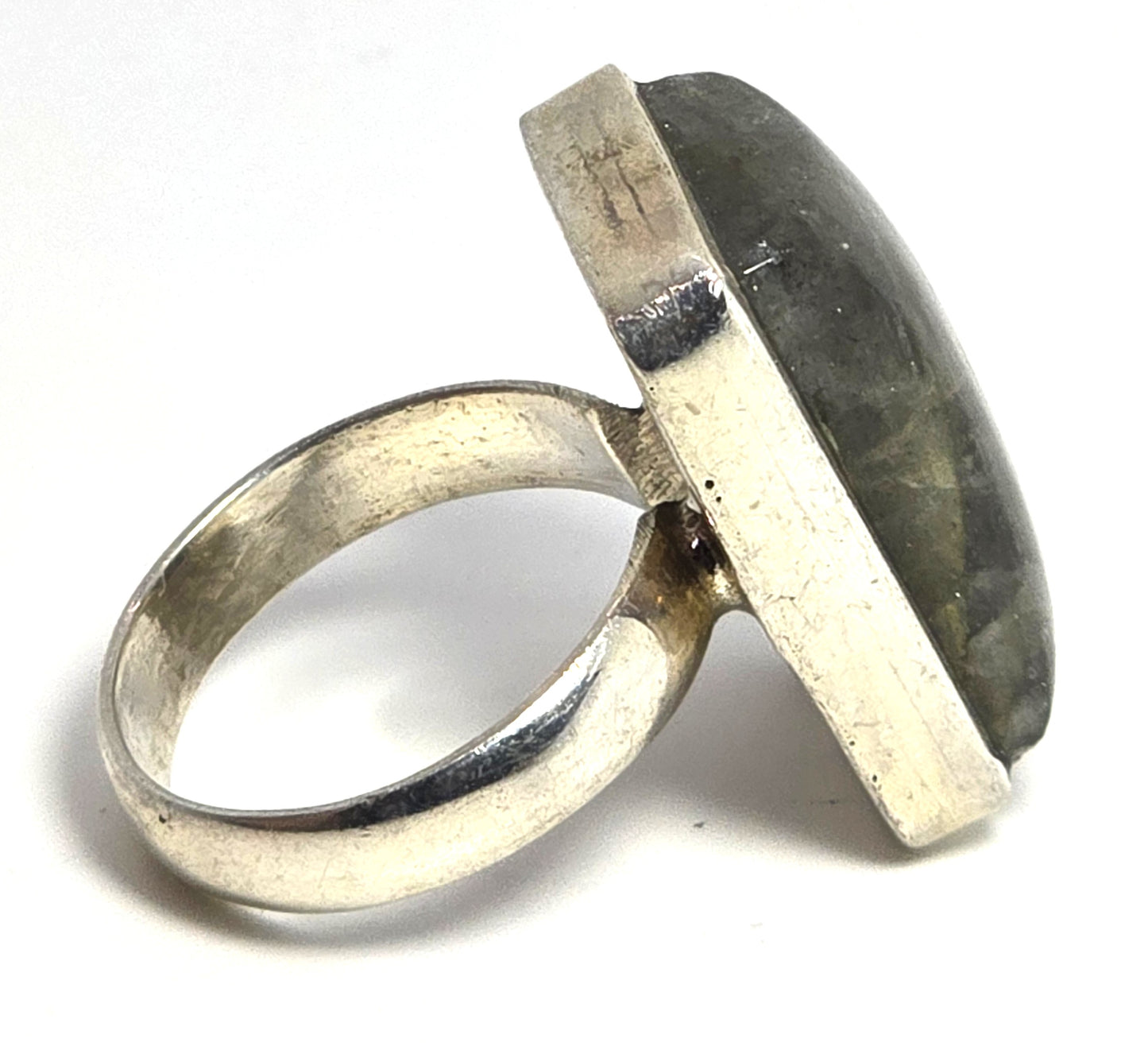 Rainbow Flashy Labradorite large gemstone sterling silver statement ring size 7