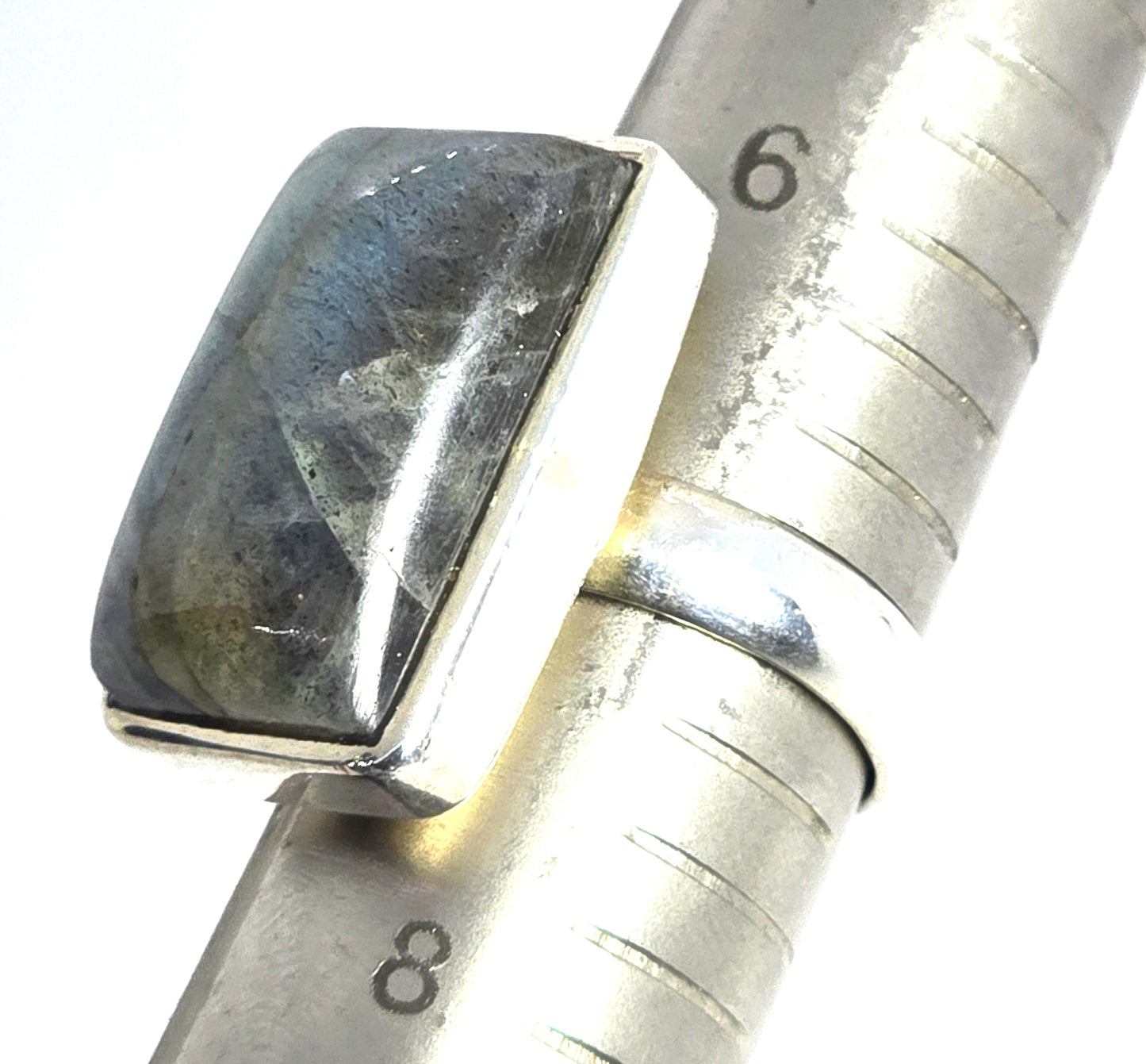 Rainbow Flashy Labradorite large gemstone sterling silver statement ring size 7