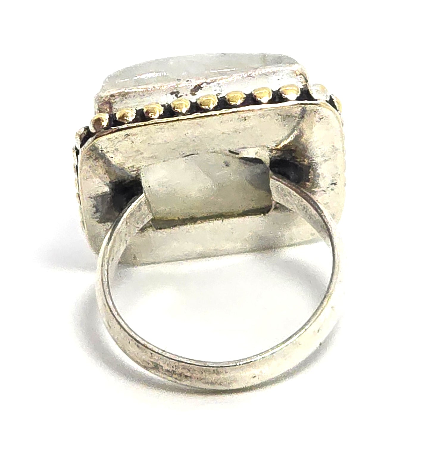 Rainbow Moonstone Large retro tribal vintage silver plated ring size 6