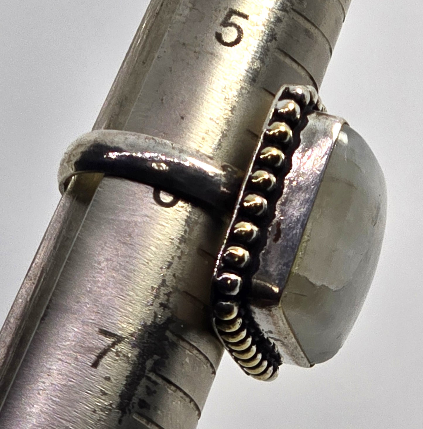 Rainbow Moonstone Large retro tribal vintage silver plated ring size 6