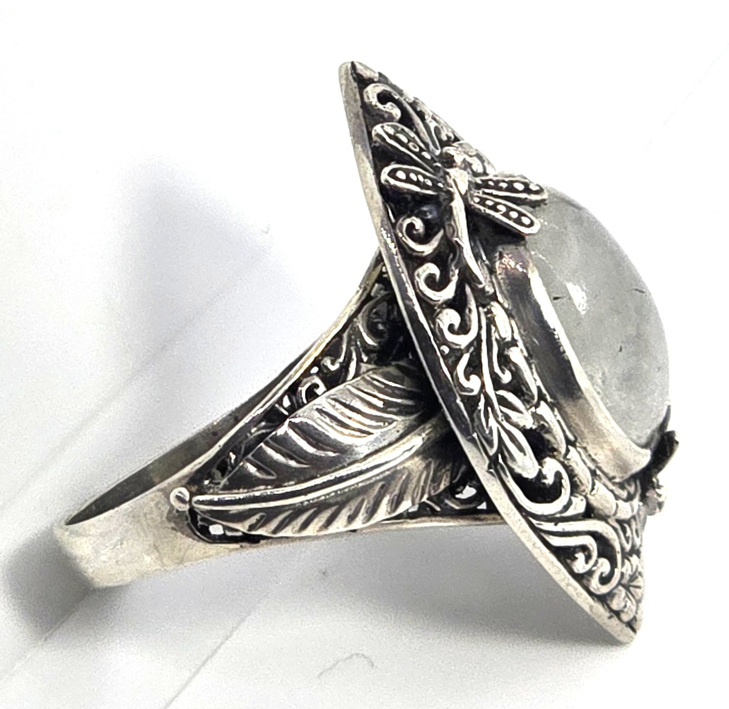 Dragonfly Blue Moonstone large sterling silver tribal Balinese statement ring size 10