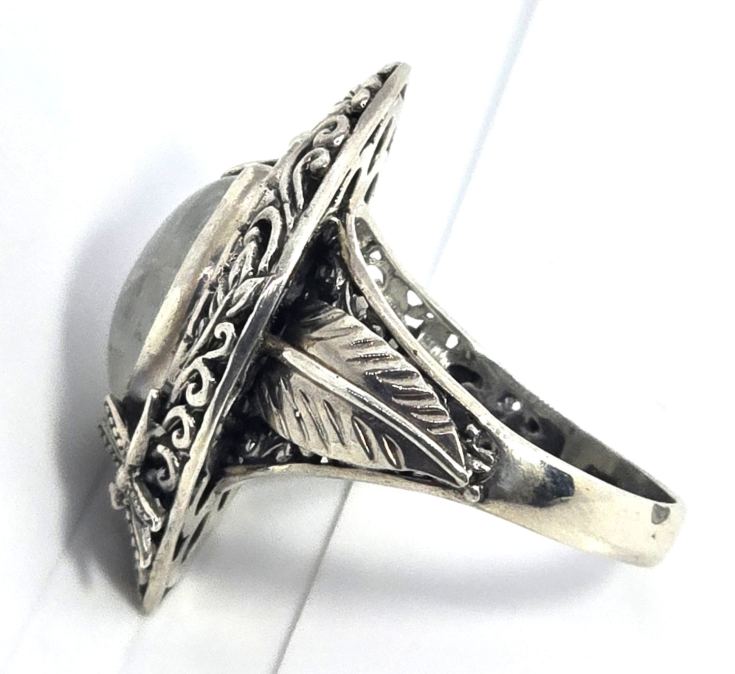 Dragonfly Blue Moonstone large sterling silver tribal Balinese statement ring size 10