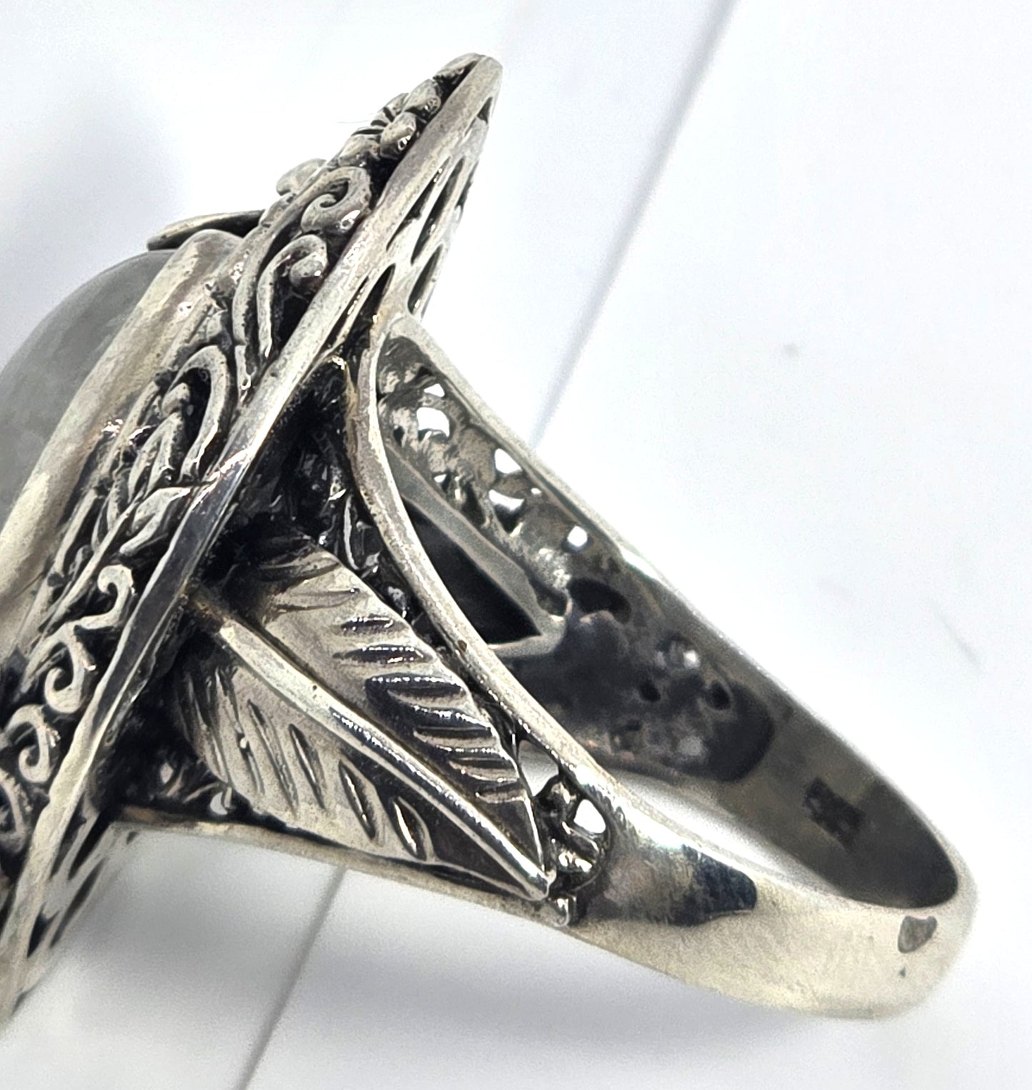 Dragonfly Blue Moonstone large sterling silver tribal Balinese statement ring size 10