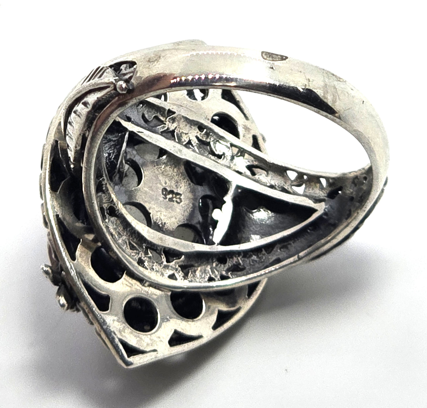 Dragonfly Blue Moonstone large sterling silver tribal Balinese statement ring size 10