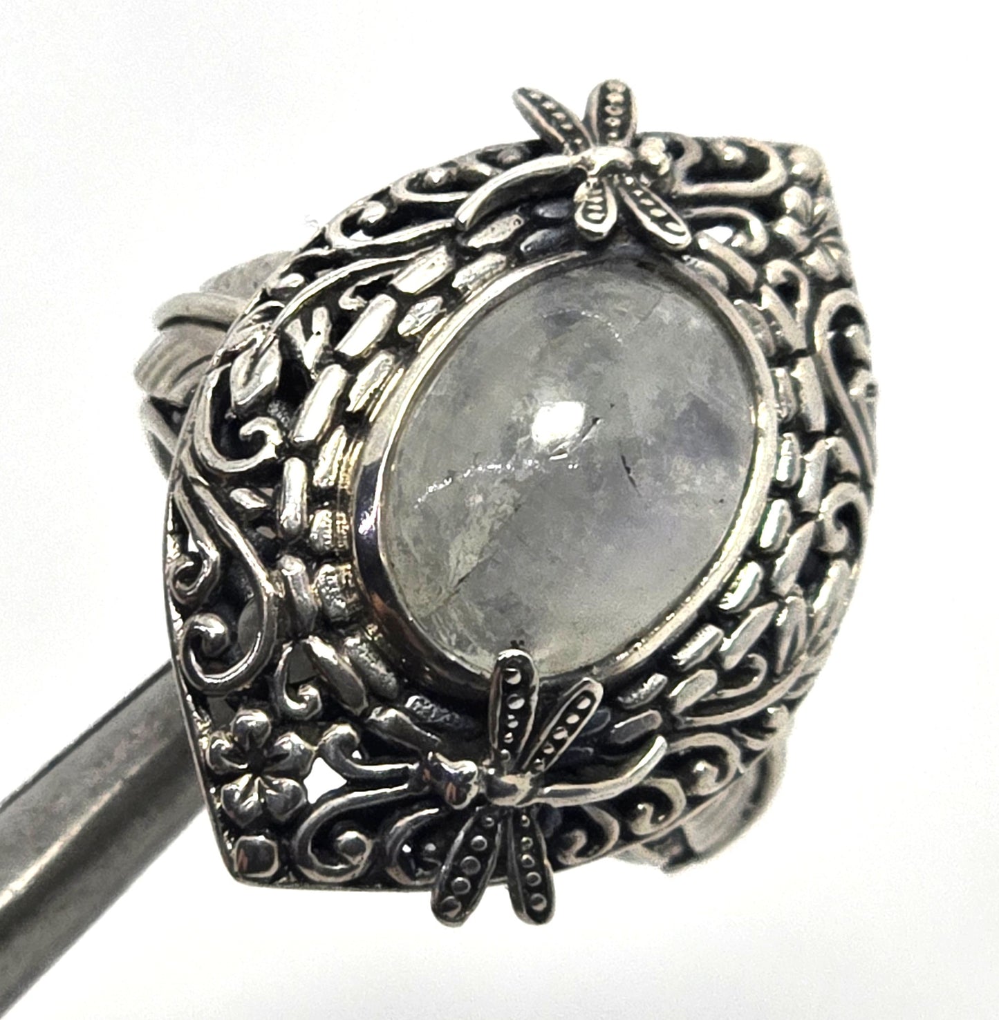 Dragonfly Blue Moonstone large sterling silver tribal Balinese statement ring size 10