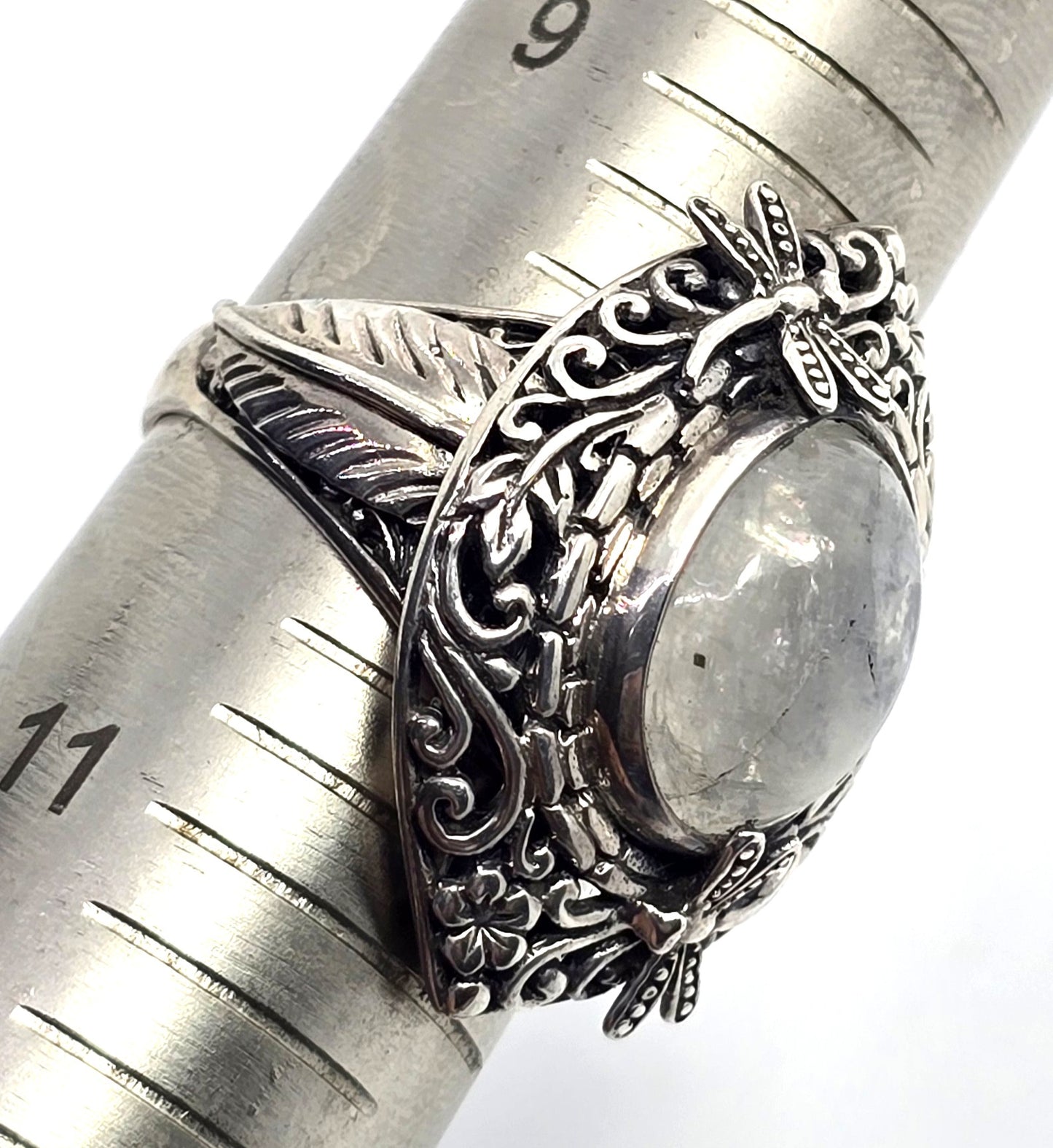 Dragonfly Blue Moonstone large sterling silver tribal Balinese statement ring size 10
