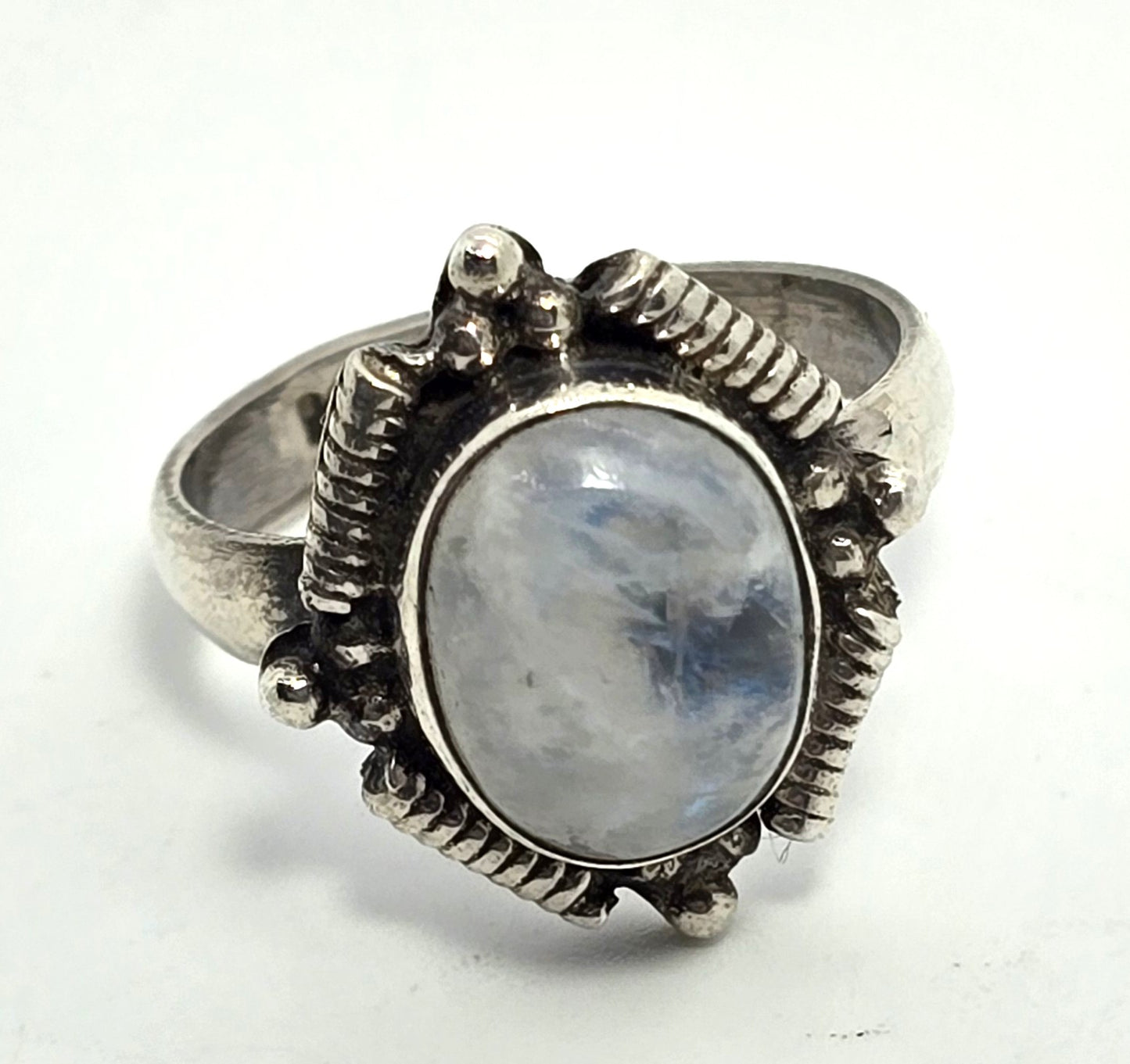 Rainbow moonstone flashy modernist vintage sterling silver ring size 7