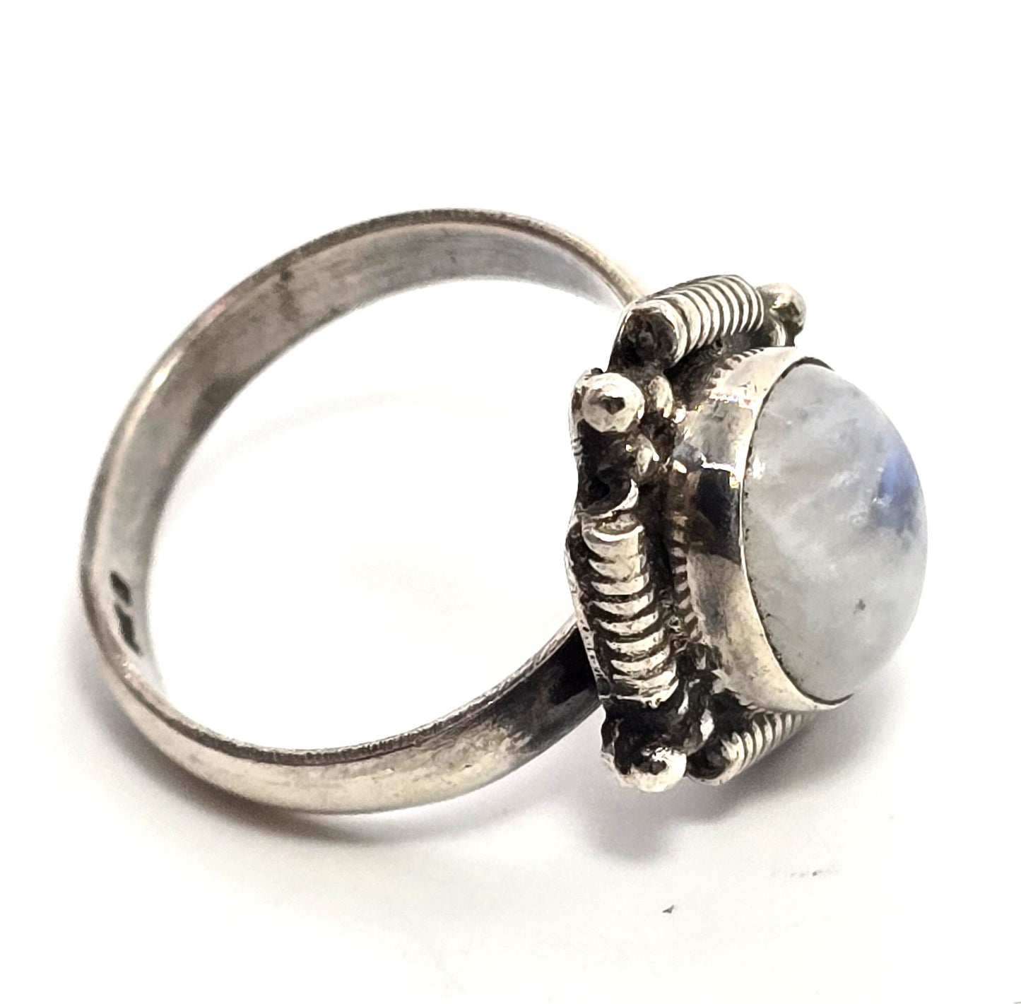 Rainbow moonstone flashy modernist vintage sterling silver ring size 7