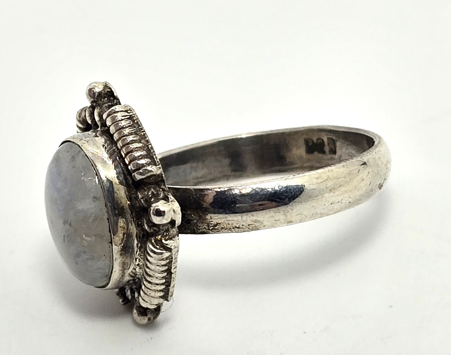 Rainbow moonstone flashy modernist vintage sterling silver ring size 7