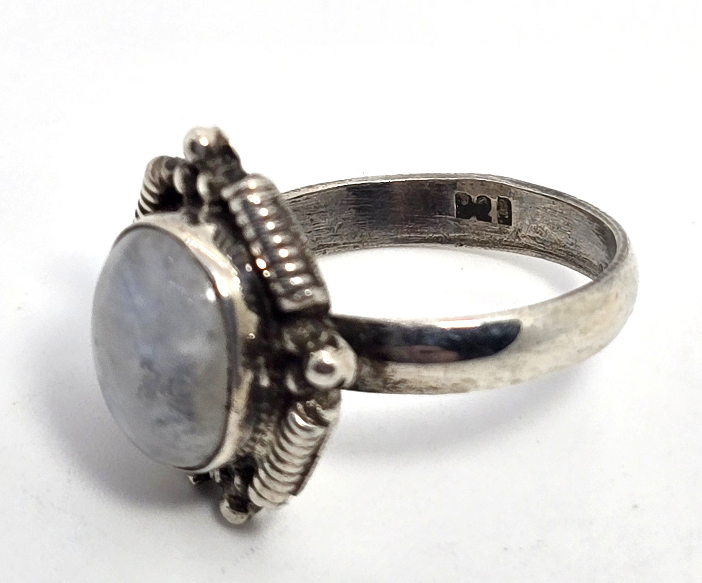 Rainbow moonstone flashy modernist vintage sterling silver ring size 7