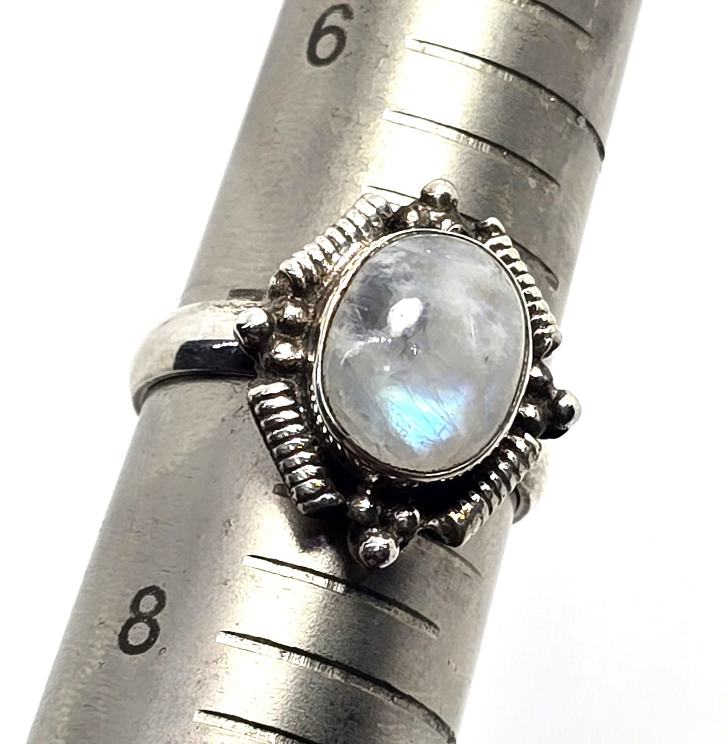 Rainbow moonstone flashy modernist vintage sterling silver ring size 7