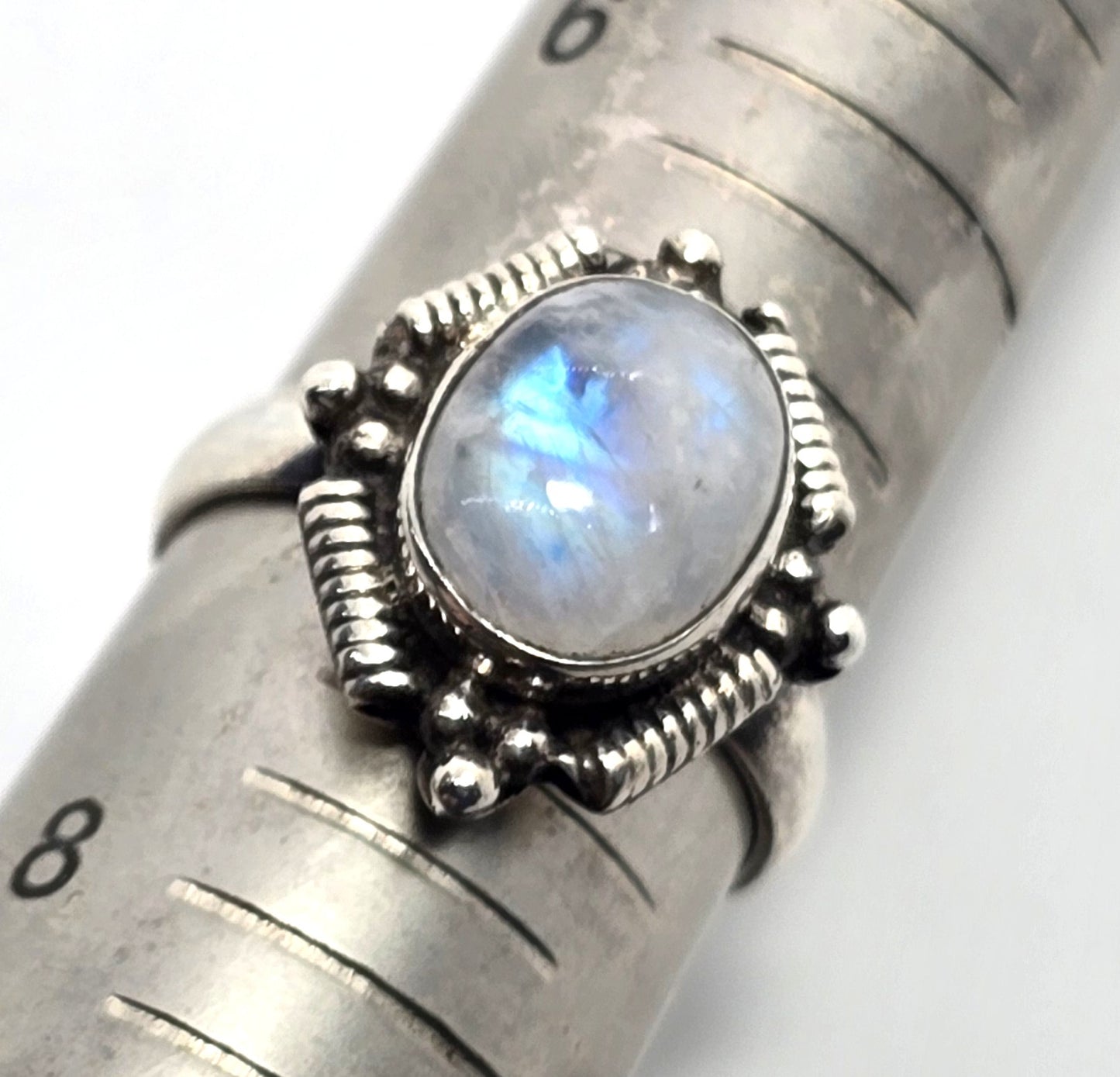 Rainbow moonstone flashy modernist vintage sterling silver ring size 7