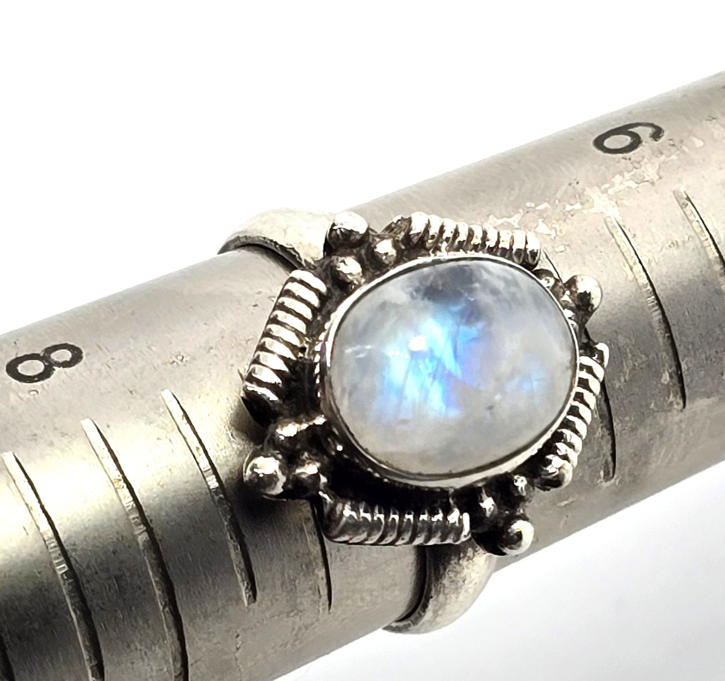 Rainbow moonstone flashy modernist vintage sterling silver ring size 7