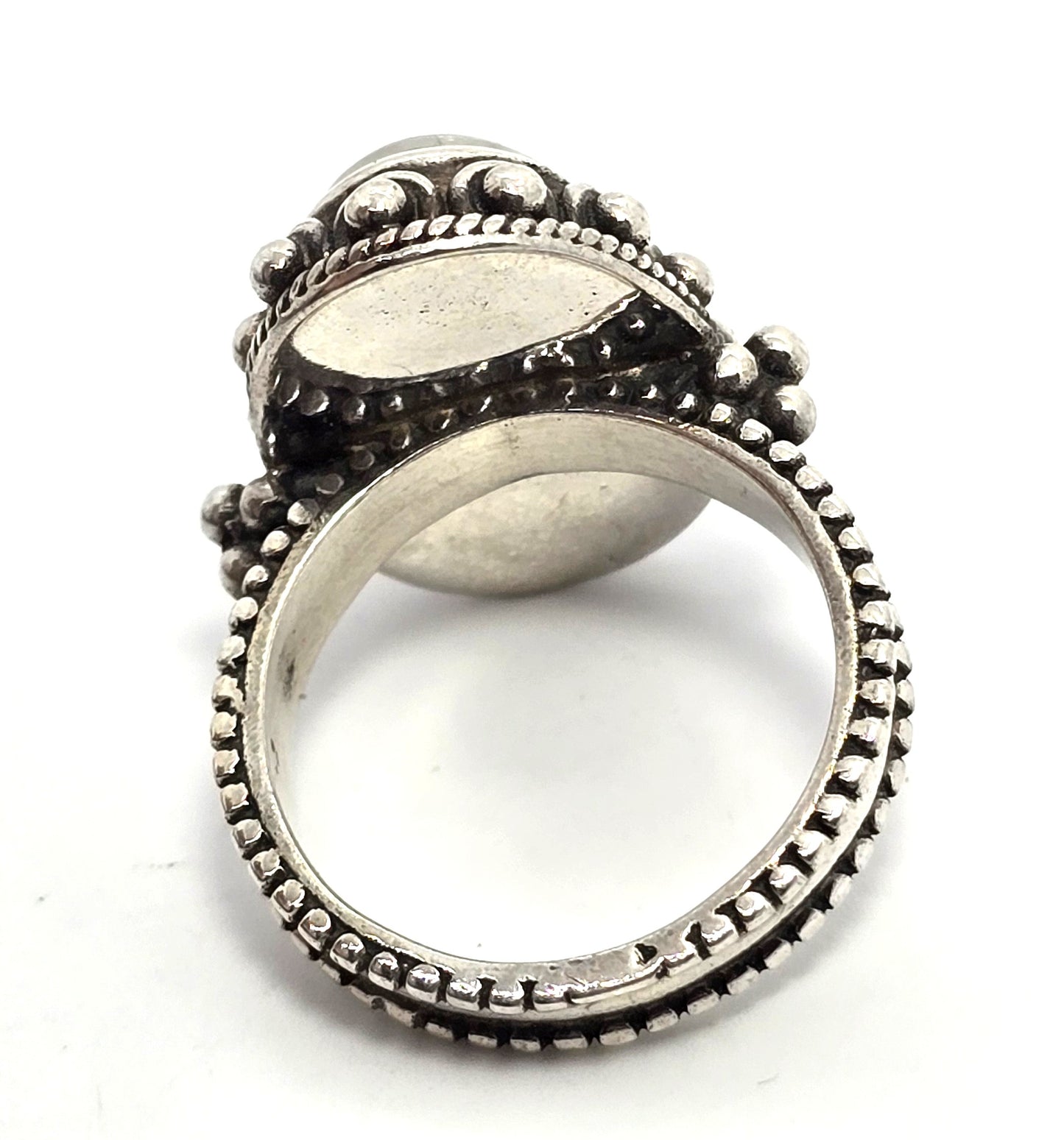 Flashy Blue Moonstone tribal Bali Balinese thick vintage sterling silver ring size 8