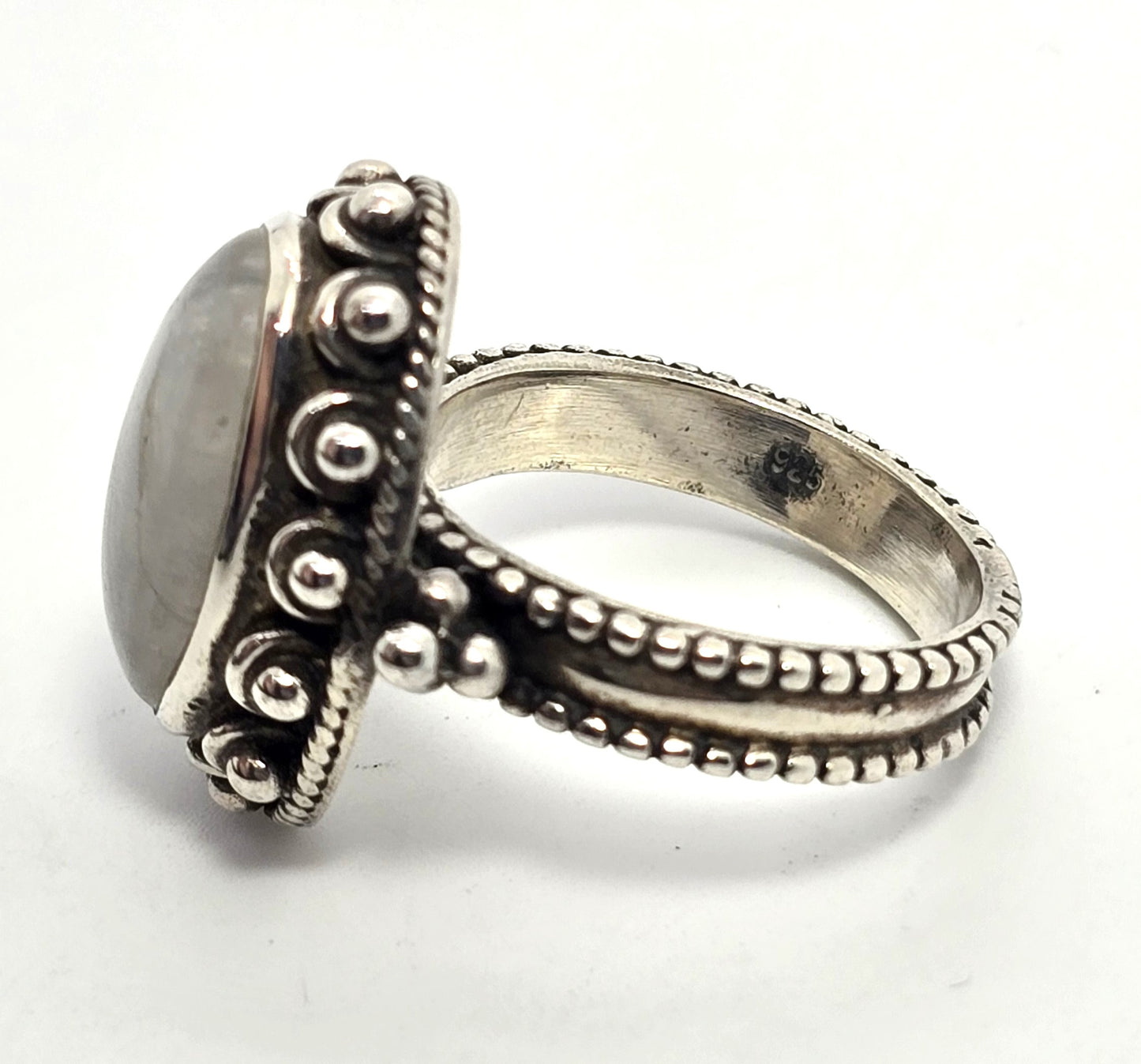 Flashy Blue Moonstone tribal Bali Balinese thick vintage sterling silver ring size 8