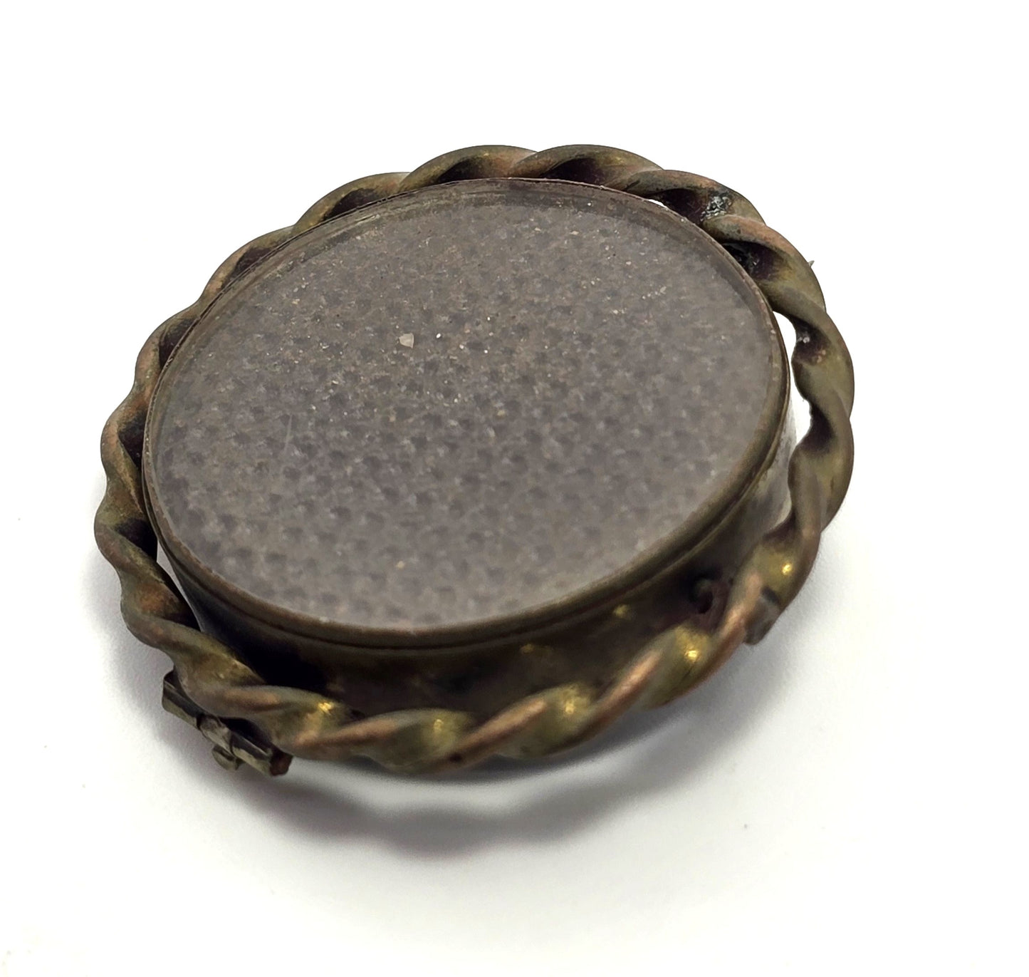 Memento Mori swivel black glass hair locket brass antique Mourning jewelry brooch