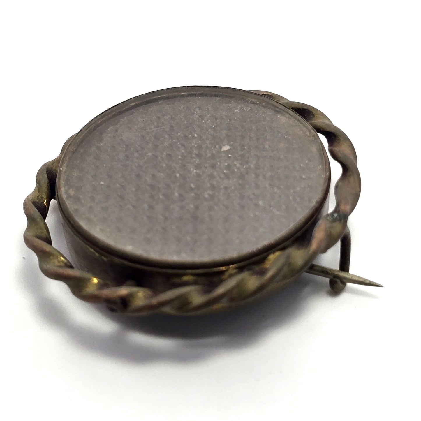 Memento Mori swivel black glass hair locket brass antique Mourning jewelry brooch