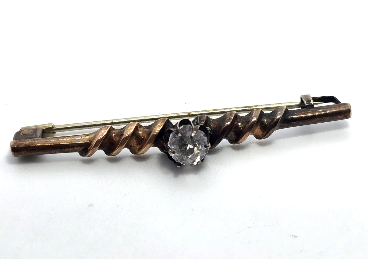 Antique Etruscan yellow rolled gold twisted paste glass Brooch bar pin 1800's