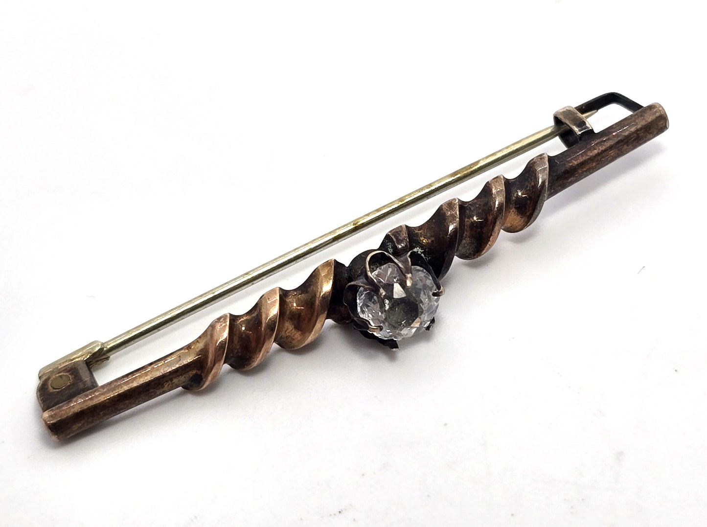 Antique Etruscan yellow rolled gold twisted paste glass Brooch bar pin 1800's