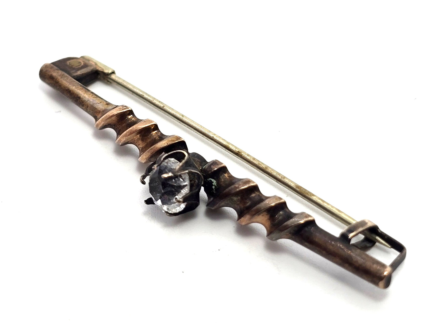 Antique Etruscan yellow rolled gold twisted paste glass Brooch bar pin 1800's