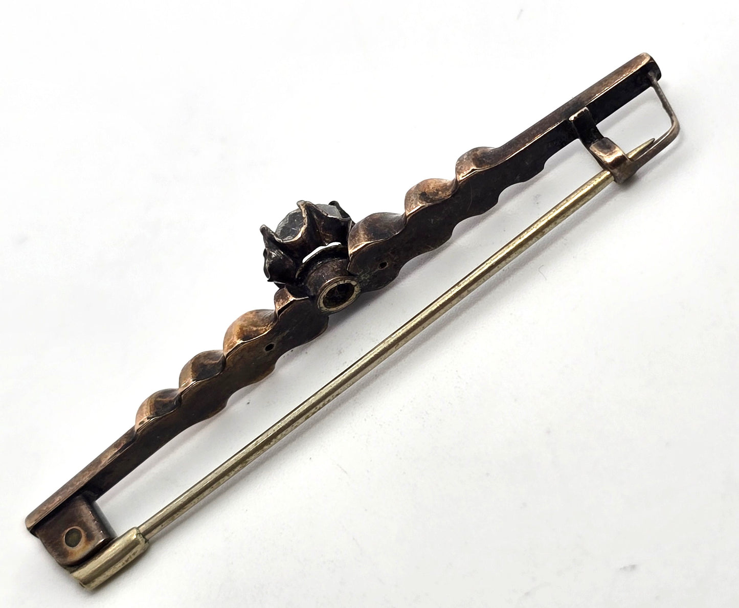 Antique Etruscan yellow rolled gold twisted paste glass Brooch bar pin 1800's