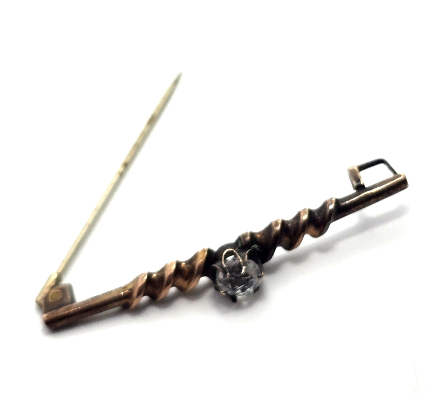 Antique Etruscan yellow rolled gold twisted paste glass Brooch bar pin 1800's