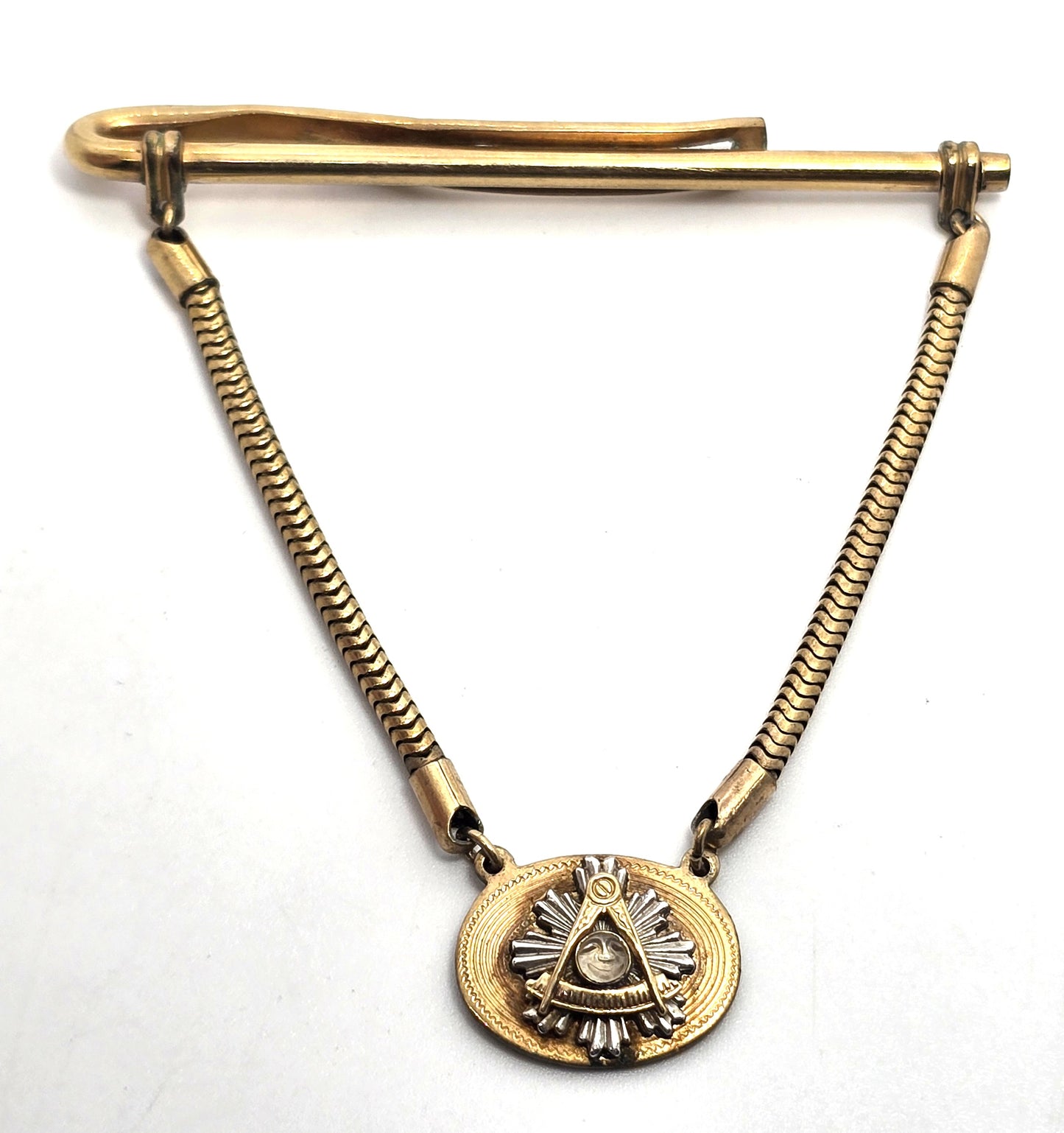 Masonic carved moon Anson 12k yellow gold filled vintage tie clip Freemason