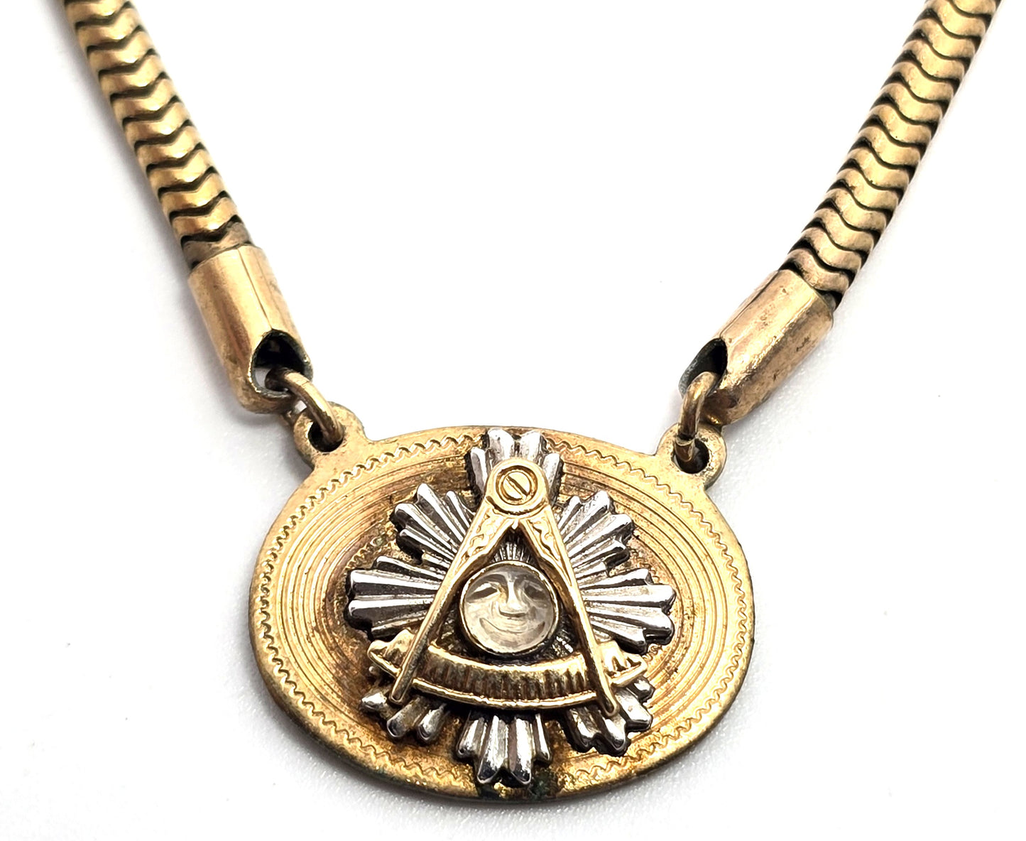 Masonic carved moon Anson 12k yellow gold filled vintage tie clip Freemason