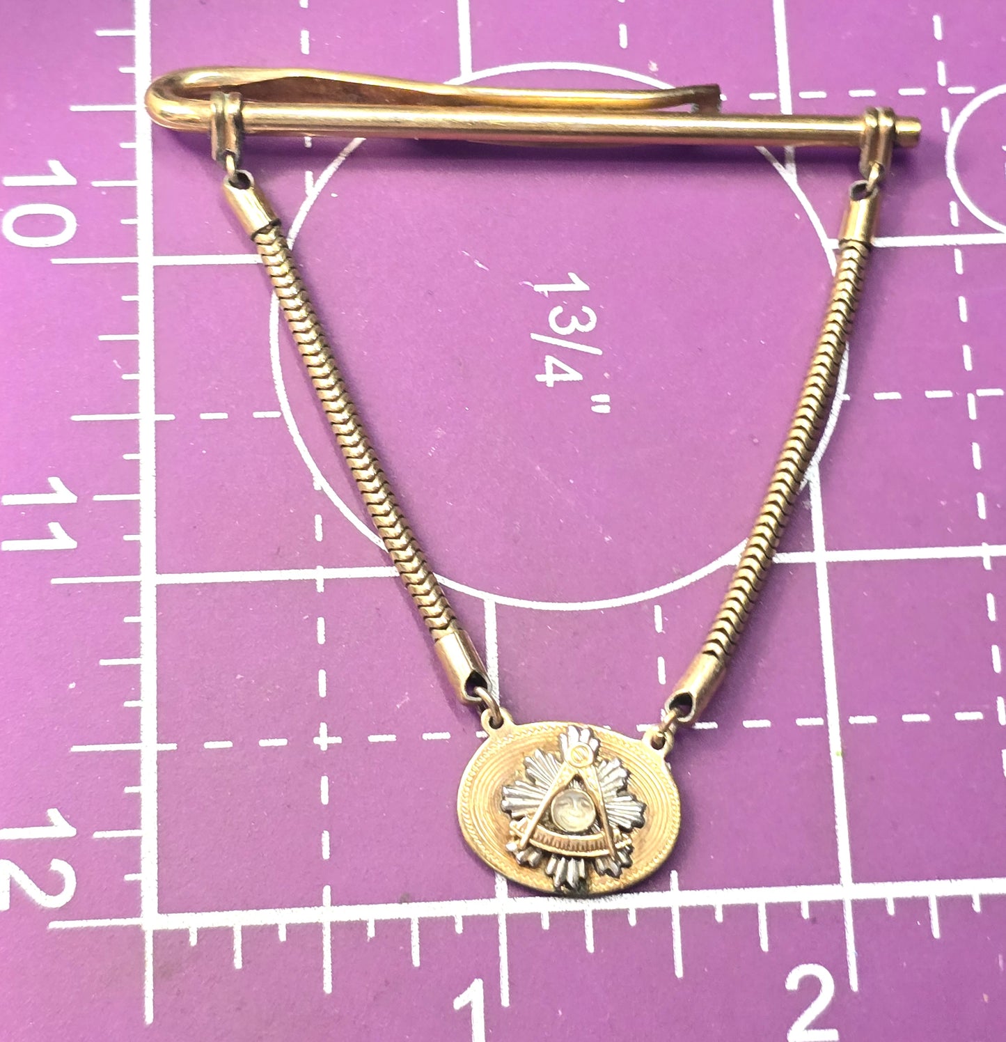 Masonic carved moon Anson 12k yellow gold filled vintage tie clip Freemason