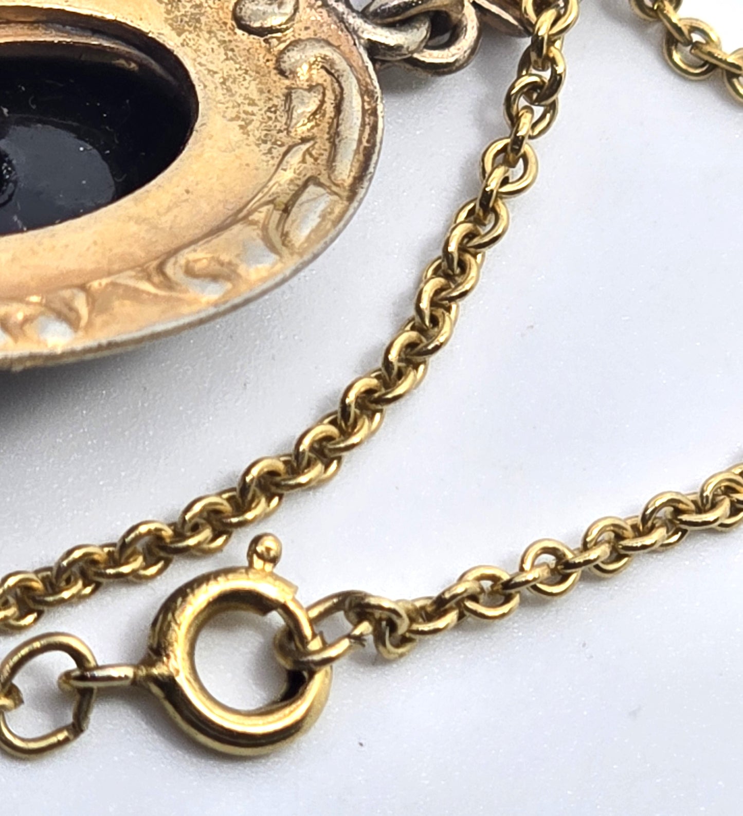 A & Z Co Victorian 12k Yellow Gold filled black rhinestone lavalier antique necklace