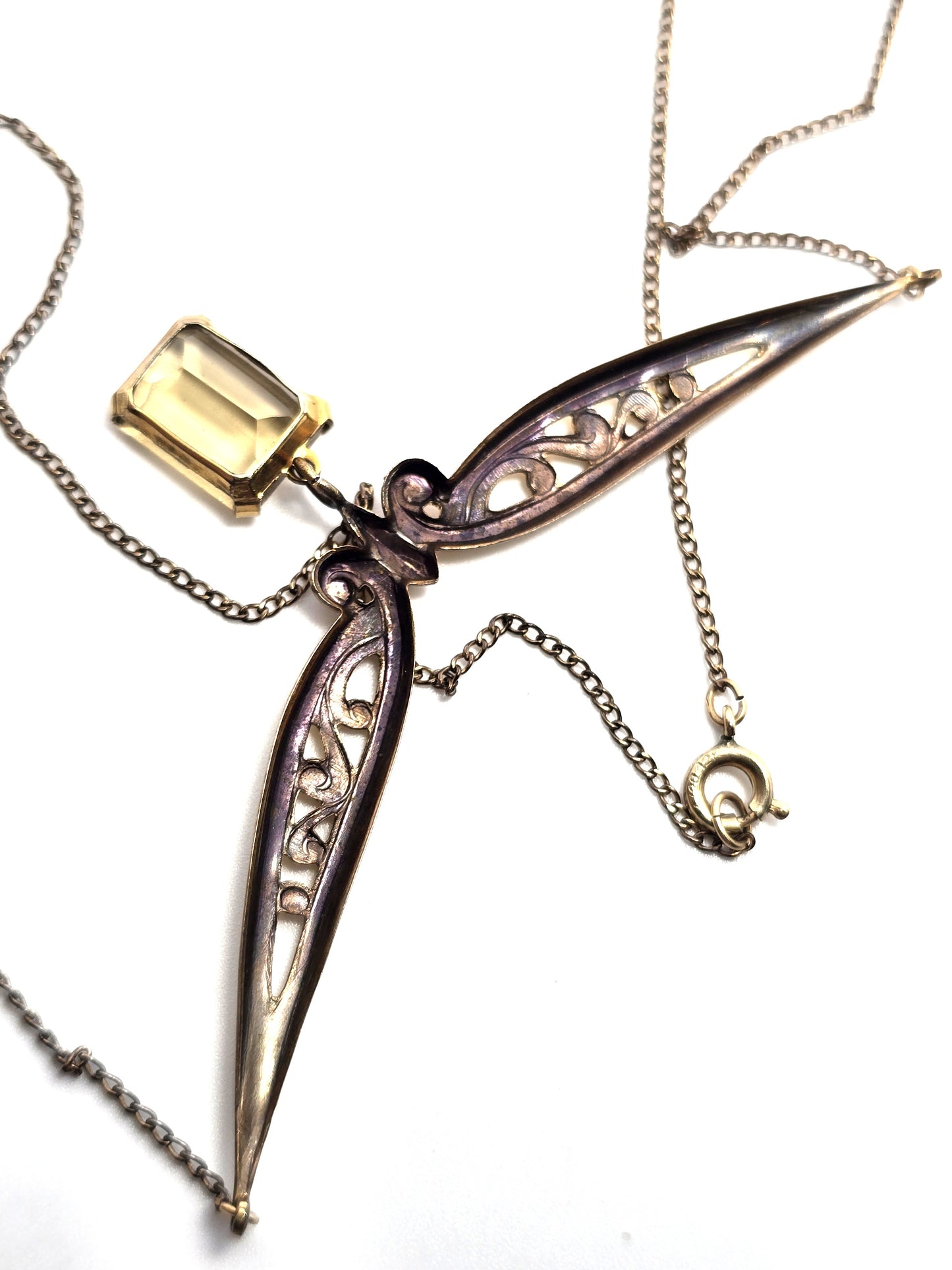 Art Deco Citrine gemstone 12k Yellow Gold filled lavalier antique necklace