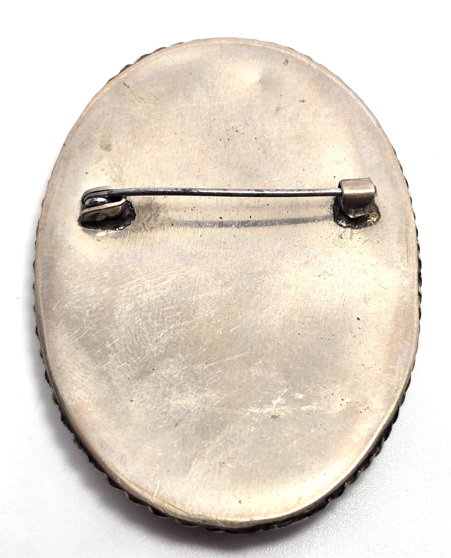 Russian hand painted women in red Mother of pearl MOP vintage brooch