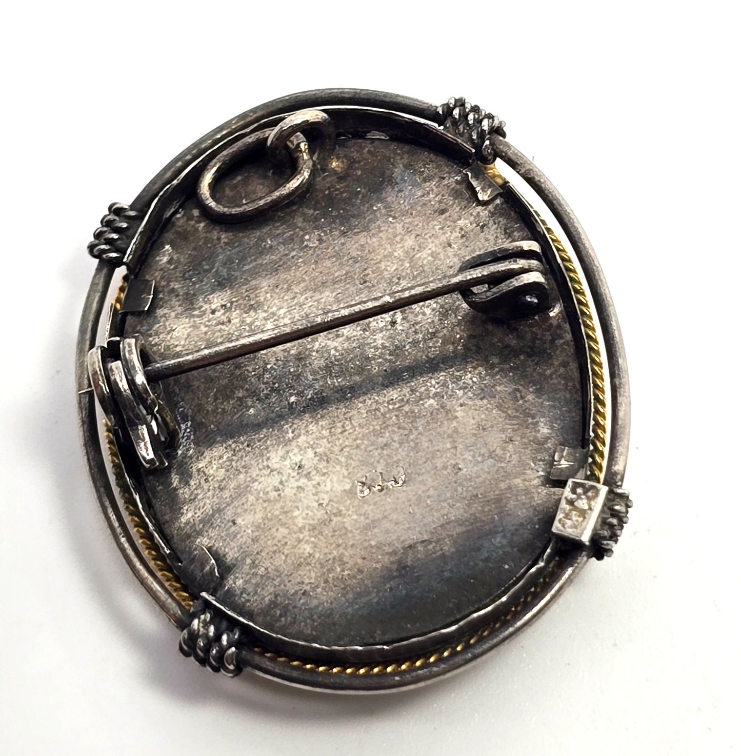 Cameo hand painted gold filled and sterling silver antique pendant brooch 800