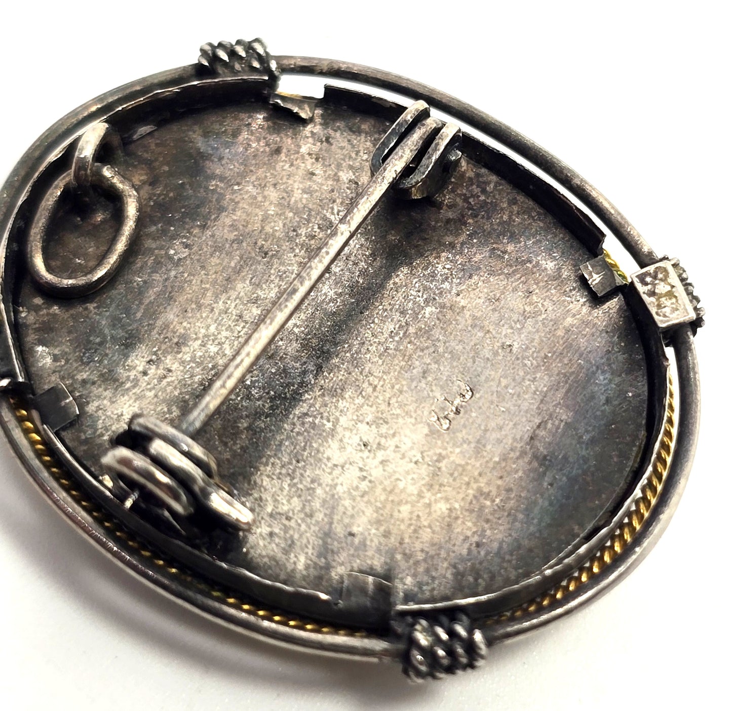 Cameo hand painted gold filled and sterling silver antique pendant brooch 800