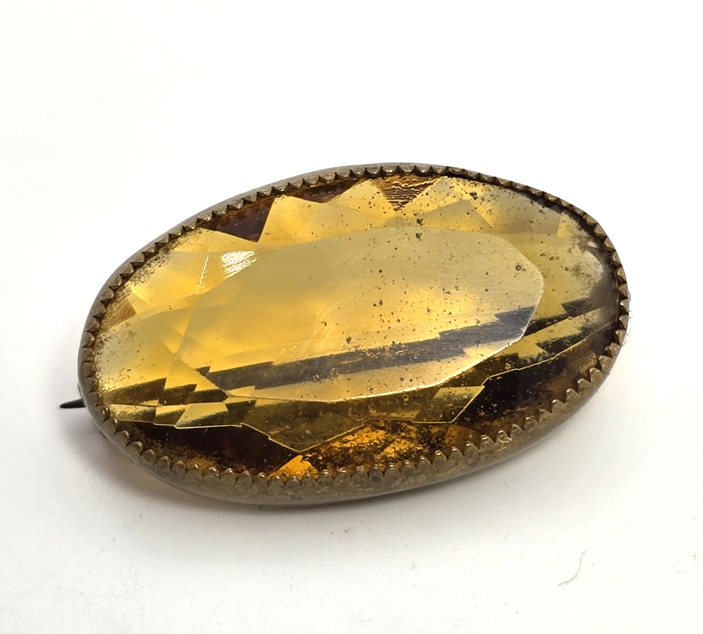 Victorian Citrine faceted Czech glass paste antique brass openwork brooch pin