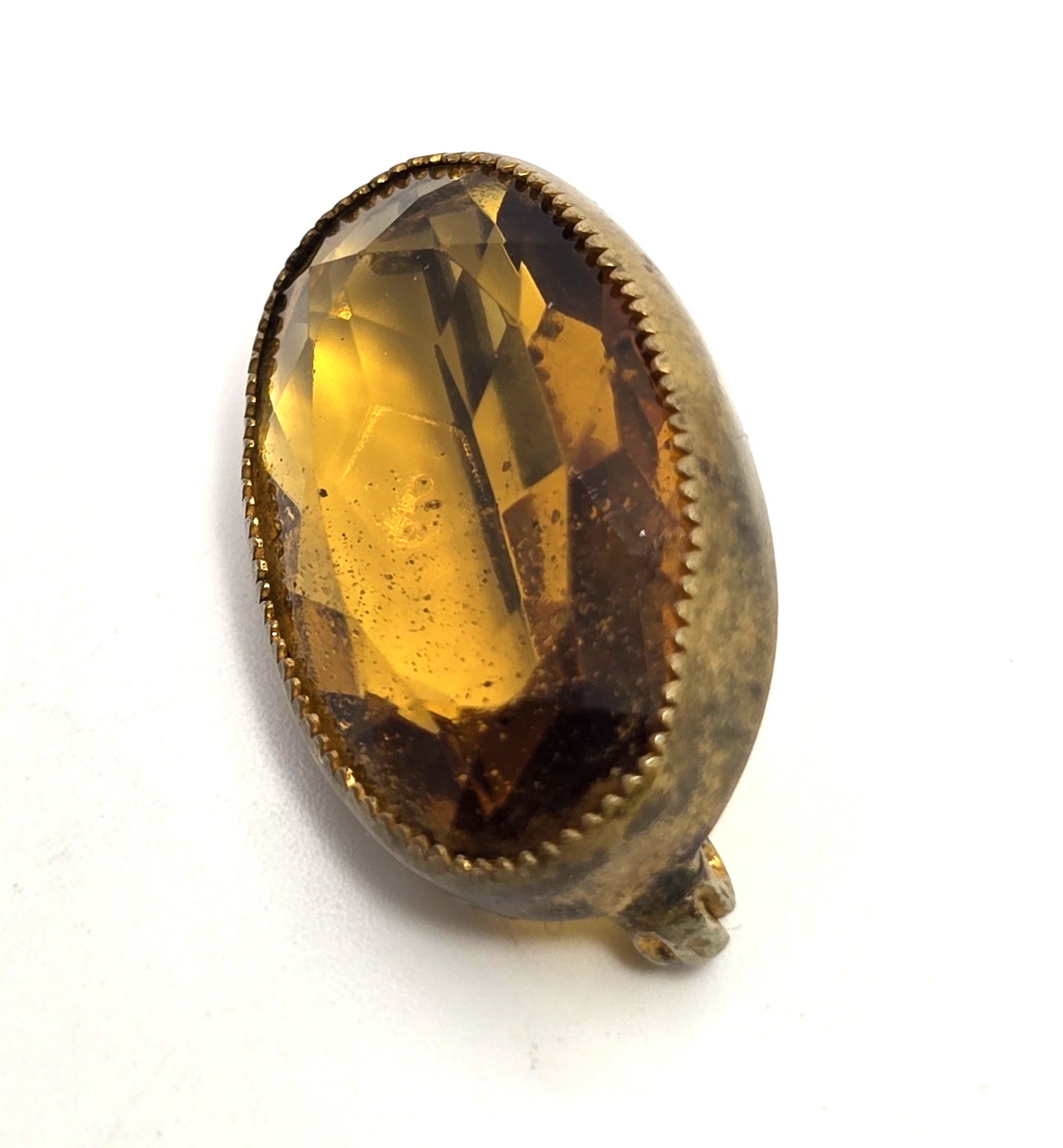 Victorian Citrine faceted Czech glass paste antique brass openwork brooch pin