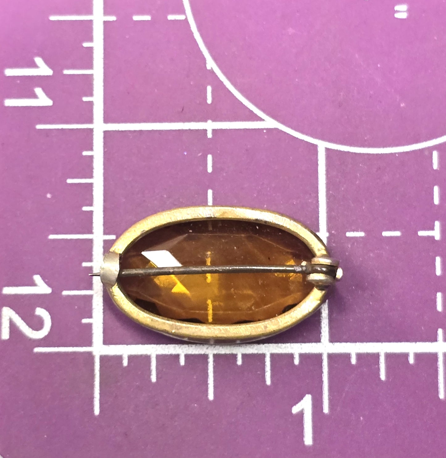 Victorian Citrine faceted Czech glass paste antique brass openwork brooch pin