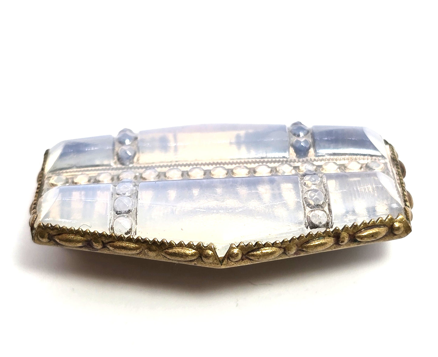 Antique Opalite pressed glass bezel set antique brass Victorian brooch